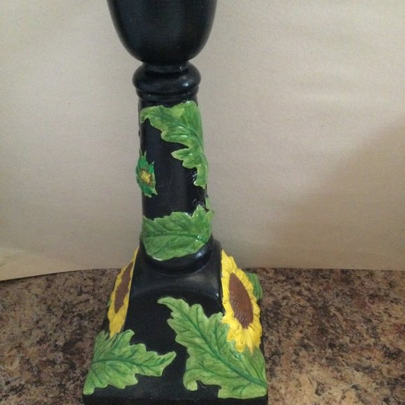 Ceramic candlestick holder black with yellow sunflowers relief - Picture 2 of 7